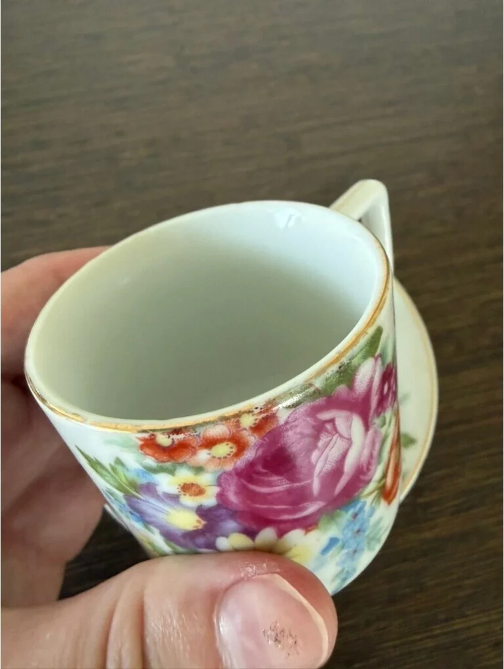 Vintage Japanese Demitasse Floral Teacup and Saucer